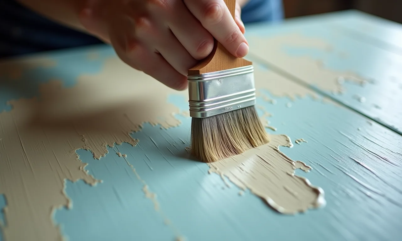 Criação do efeito envelhecido com a segunda camada de tinta.