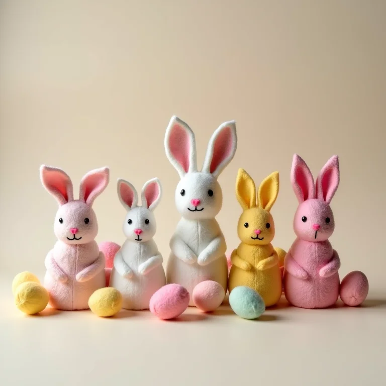 Crianças criando coelhinhos de feltro para a Páscoa.