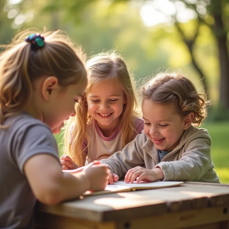 Crianças testando uma caça ao tesouro e dando feedback.