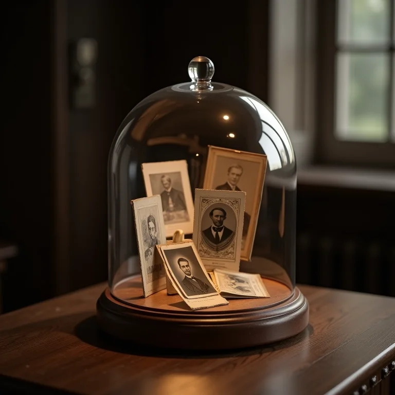 Cúpula de vidro com fotografias antigas, revivendo memórias.