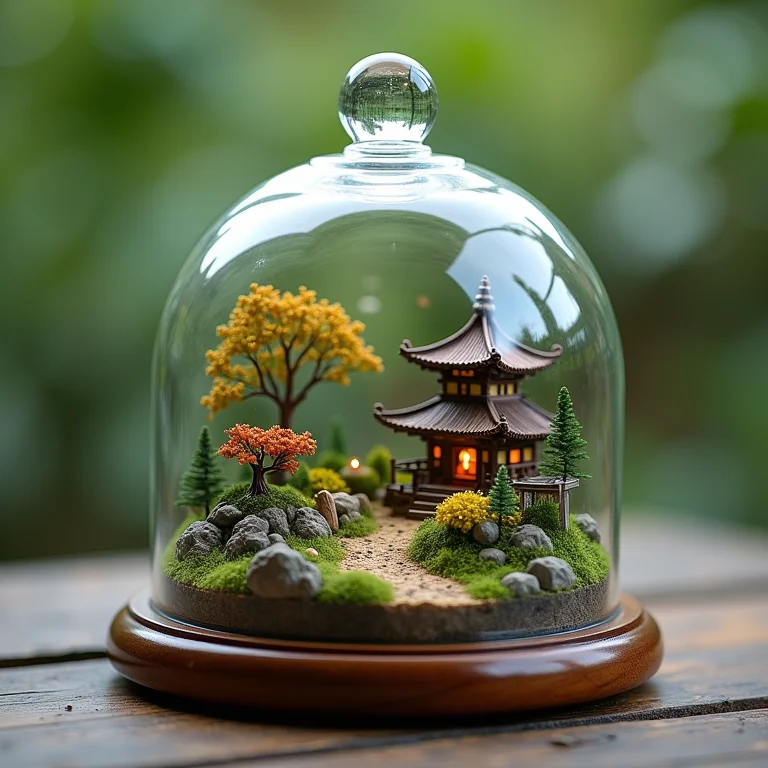 Cúpula de vidro com paisagem em miniatura