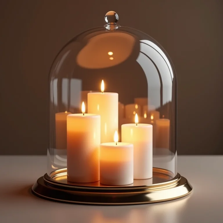 Cúpula de vidro com velas, iluminação suave e romântica
