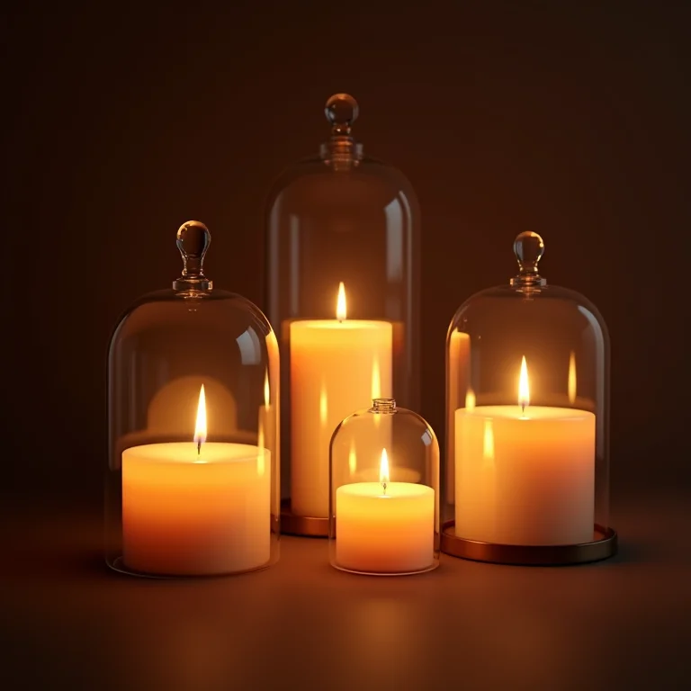 Cúpulas de vidro protegendo velas acesas para um toque romântico.