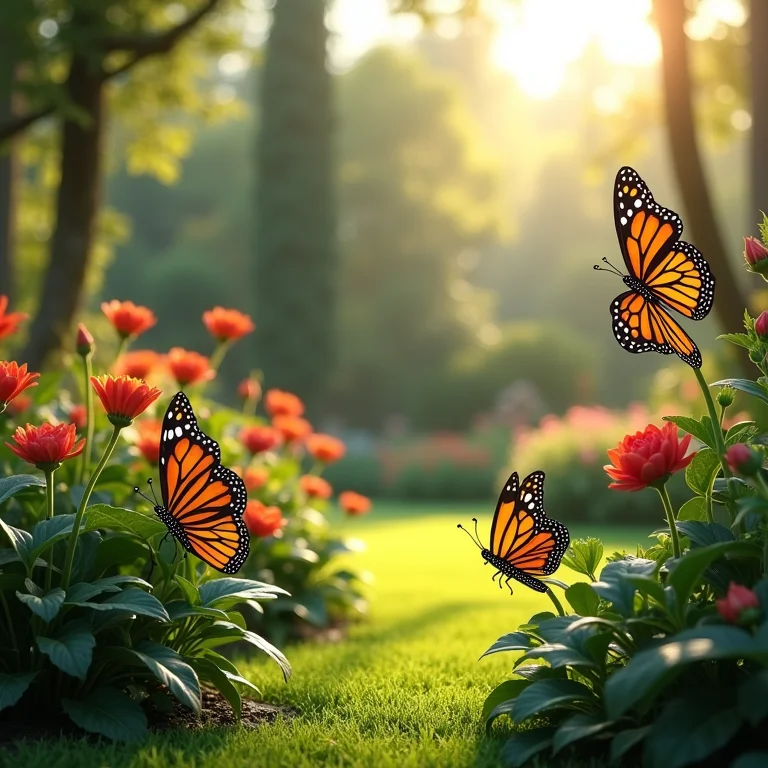 Decoração com borboletas no jardim.