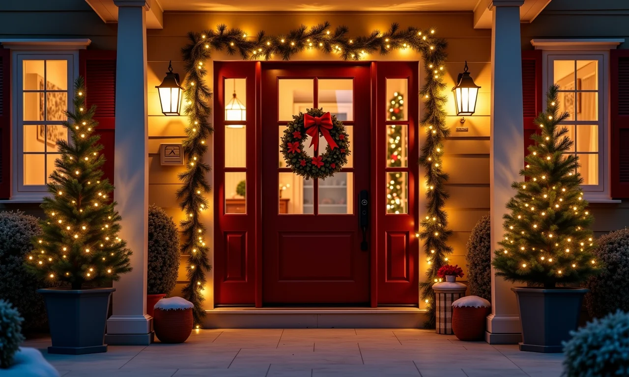 Decoração de Natal na entrada da casa.
