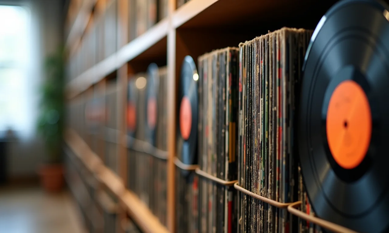 Decoração impecável com discos de vinil na parede.