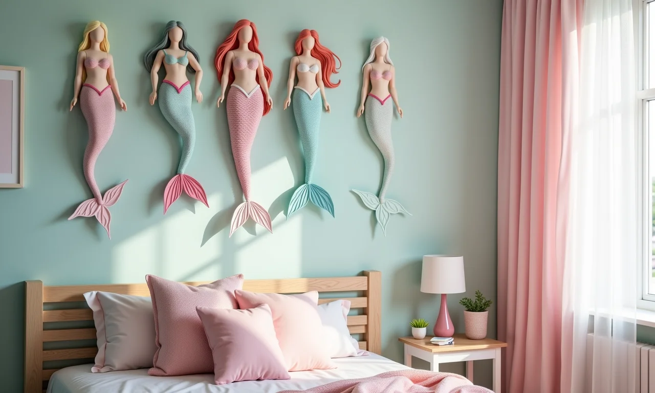 Decorações DIY com tema de sereia em quarto de menina.