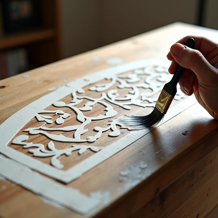 Desenhos de stencil em baú de madeira.