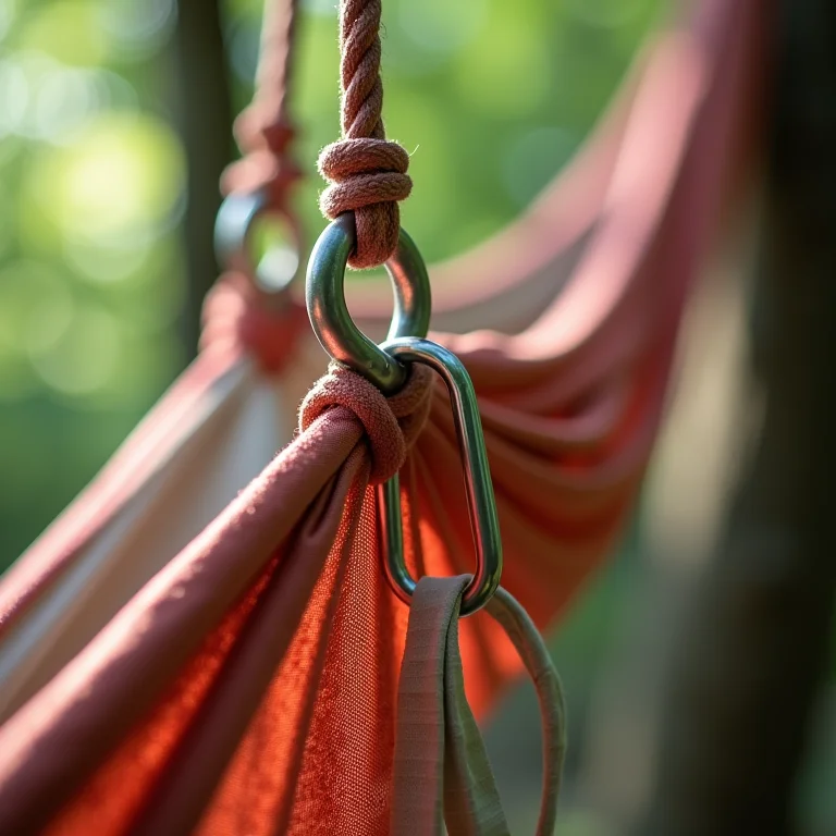 Detalhe da instalação segura de uma rede de descanso.
