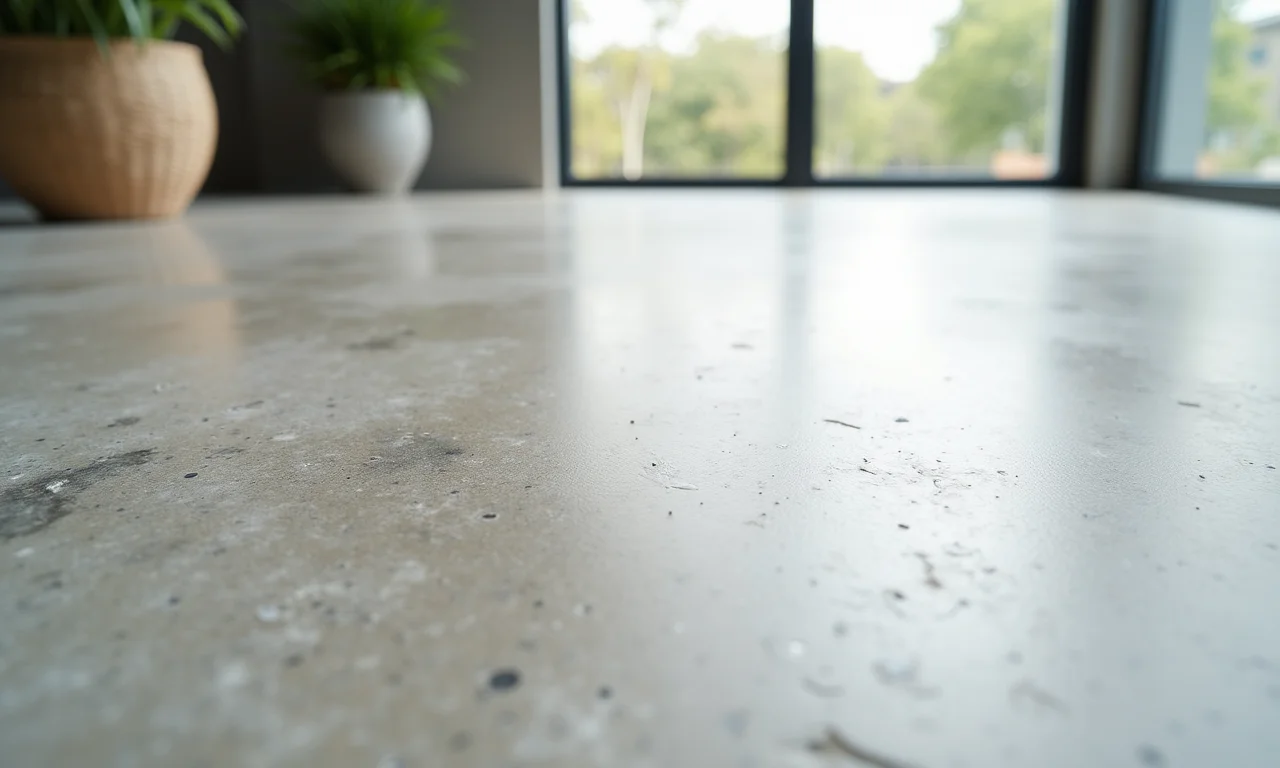 Detalhe da textura e cor do piso de cimento queimado.