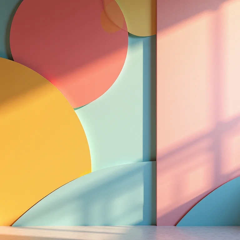 Detalhe de parede com pintura geométrica colorida