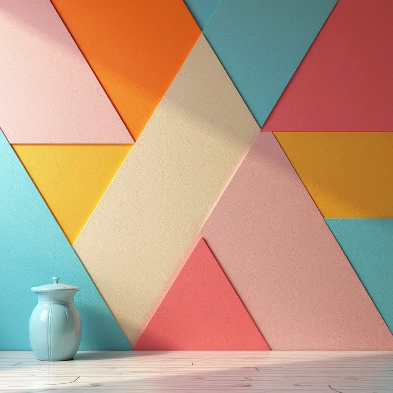 Detalhe de parede com triângulos coloridos pintados à mão