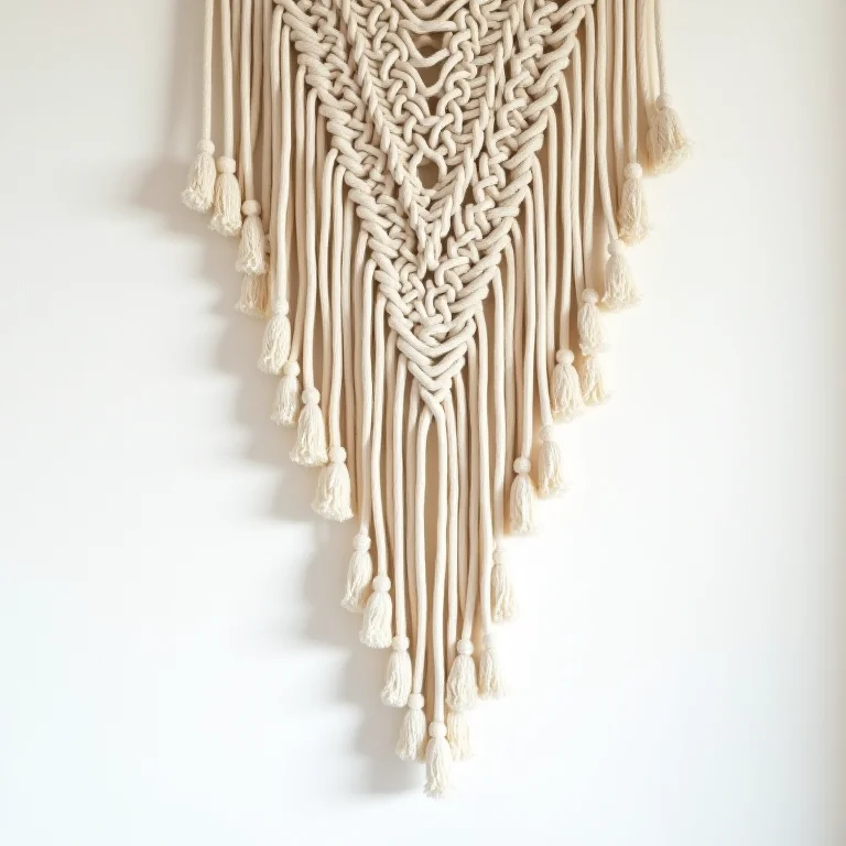 Detalhe de um painel de macramê na parede