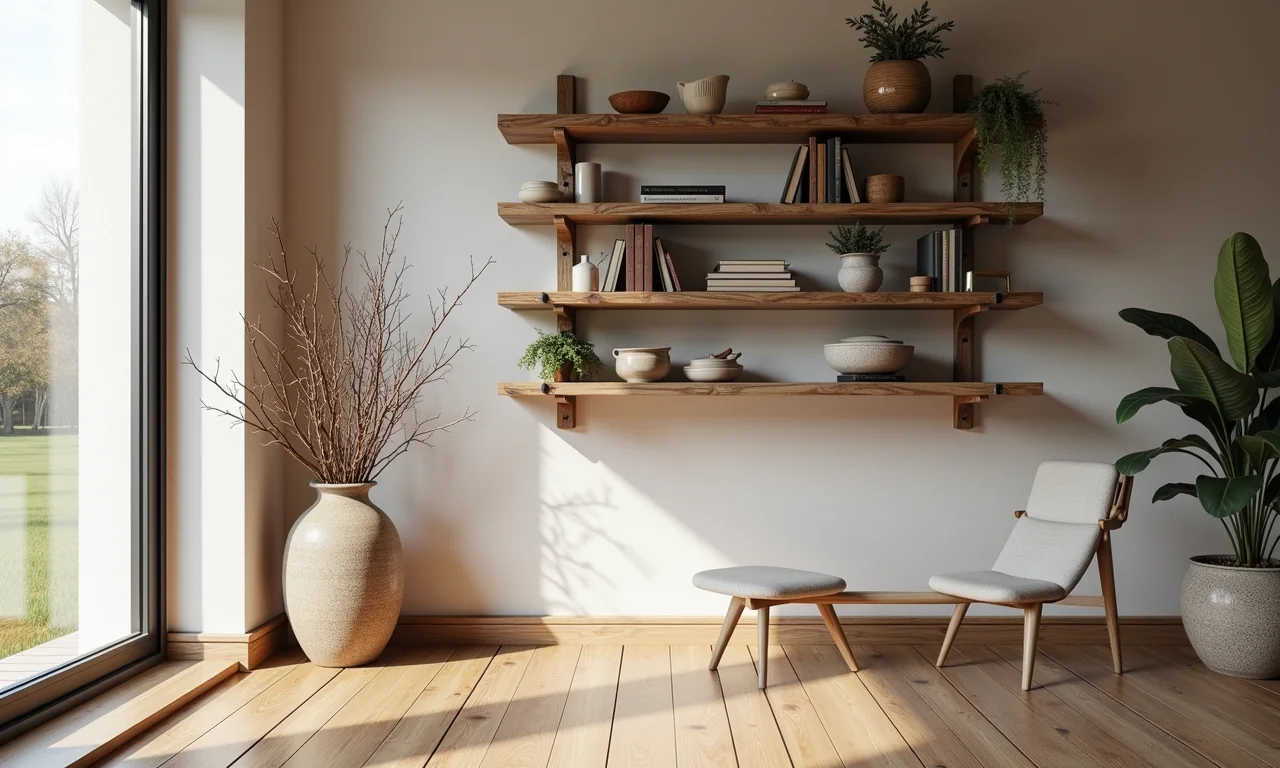 Detalhes decorativos para estantes e prateleiras feitos de galhos secos.