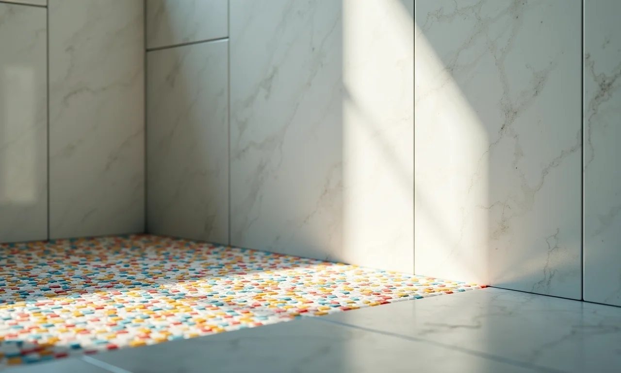 Detalhes em pastilhas no box do banheiro.