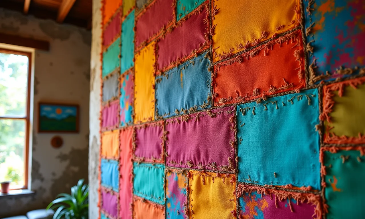 Detalhes em patchwork colorido, explosão de cores e criatividade.