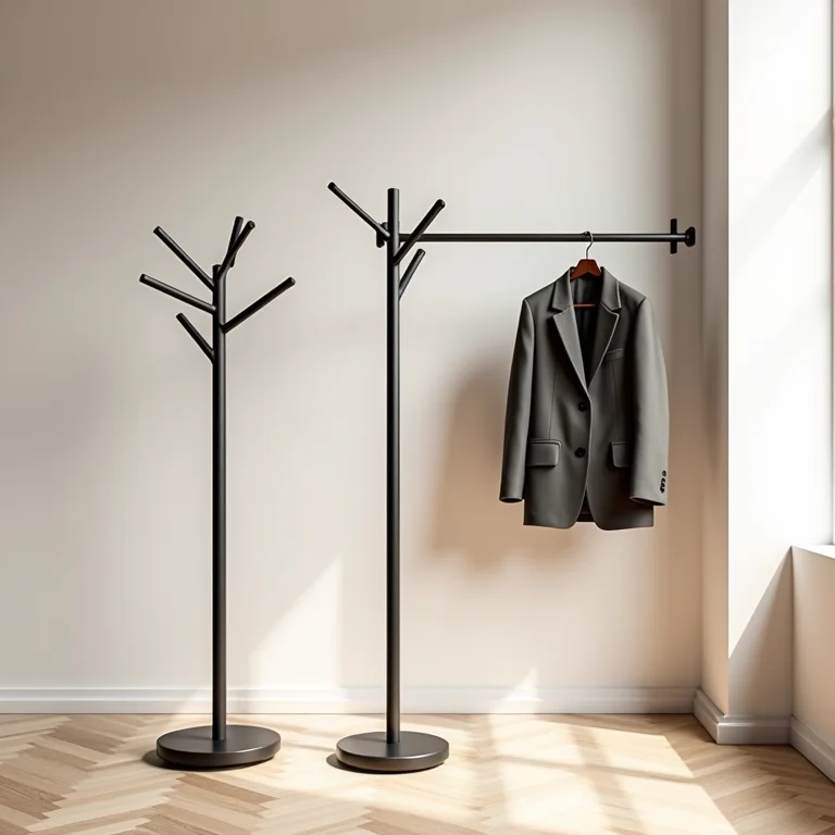 Diferentes tipos de mancebos: de chão, de parede e arara.