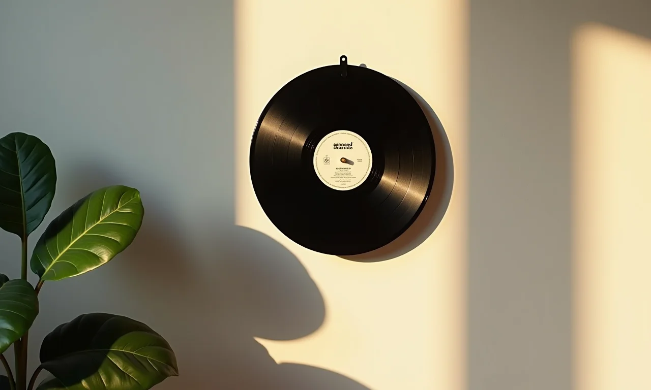 Disco de vinil pendurado na parede com segurança.