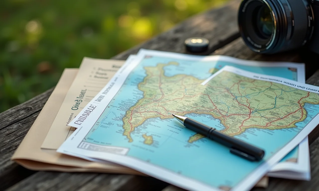 Diversos documentos relacionados a uma trilha (mapa, permissão) exibidos.