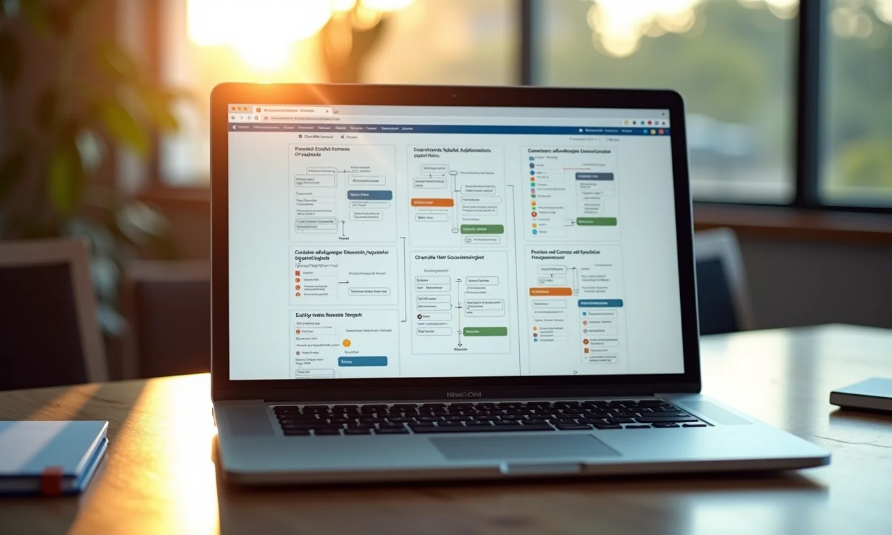 Documentação de processos de negócios no Notion com fluxogramas.