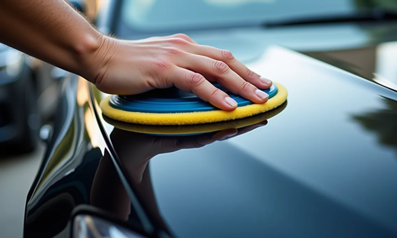 Encerando o carro para proteger.
