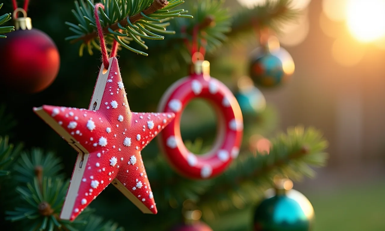 Enfeites de Natal feitos com pregadores coloridos.