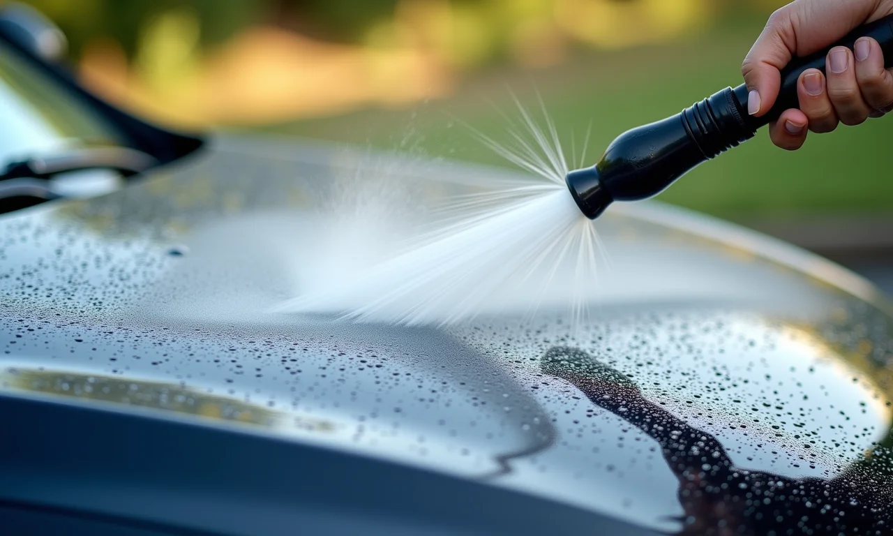 Enxaguando carro com água limpa.