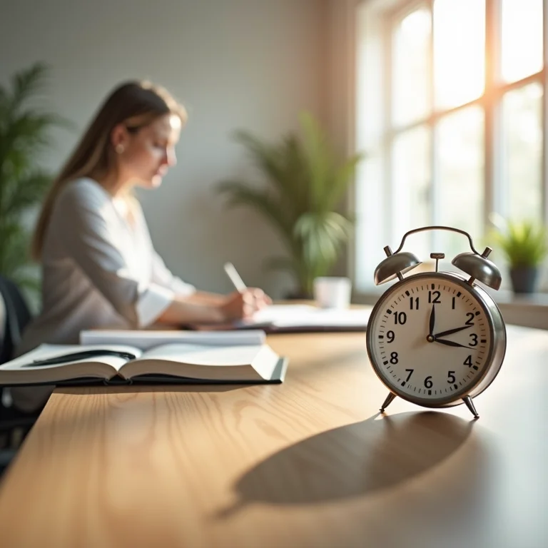 Escrivaninha organizada com timer para otimizar o tempo