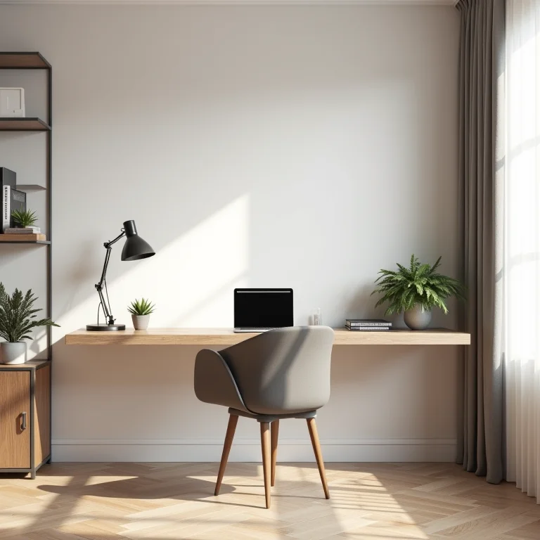 Escrivaninha suspensa no escritório em casa.