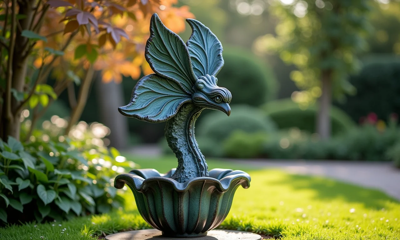 Escultura de ferro como um toque artístico no jardim.