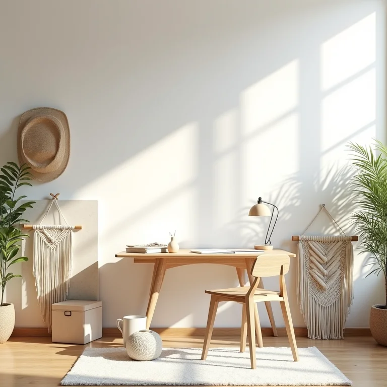 Espaço de trabalho organizado com projetos de macramê