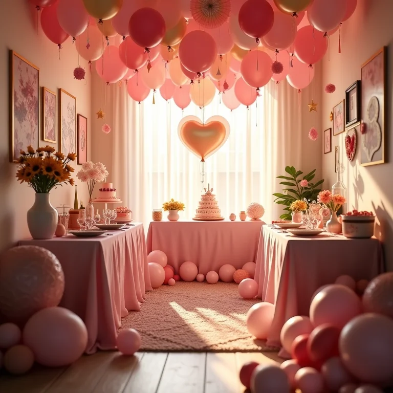 Espaço pequeno e apertado decorado para um chá de bebê.
