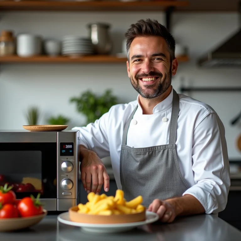 Especialista em limpeza de micro-ondas sorrindo.