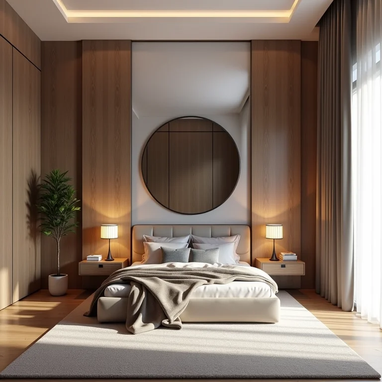 Espelho ampliando visualmente um quarto pequeno.