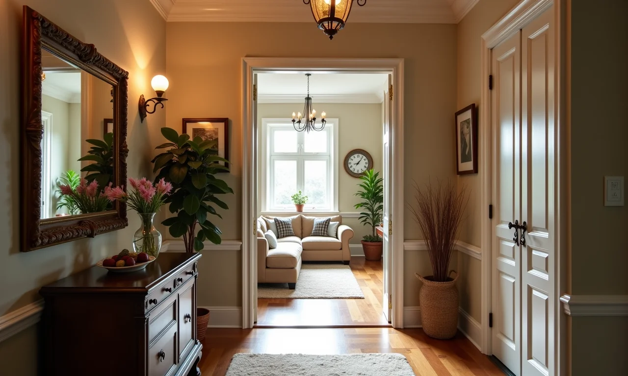 Espelho decorativo na entrada de uma casa brasileira.