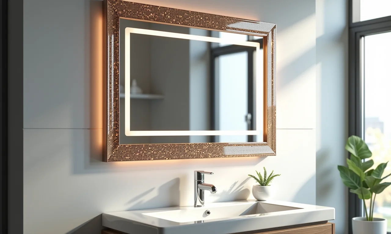 Espelho do banheiro decorado com pastilhas.