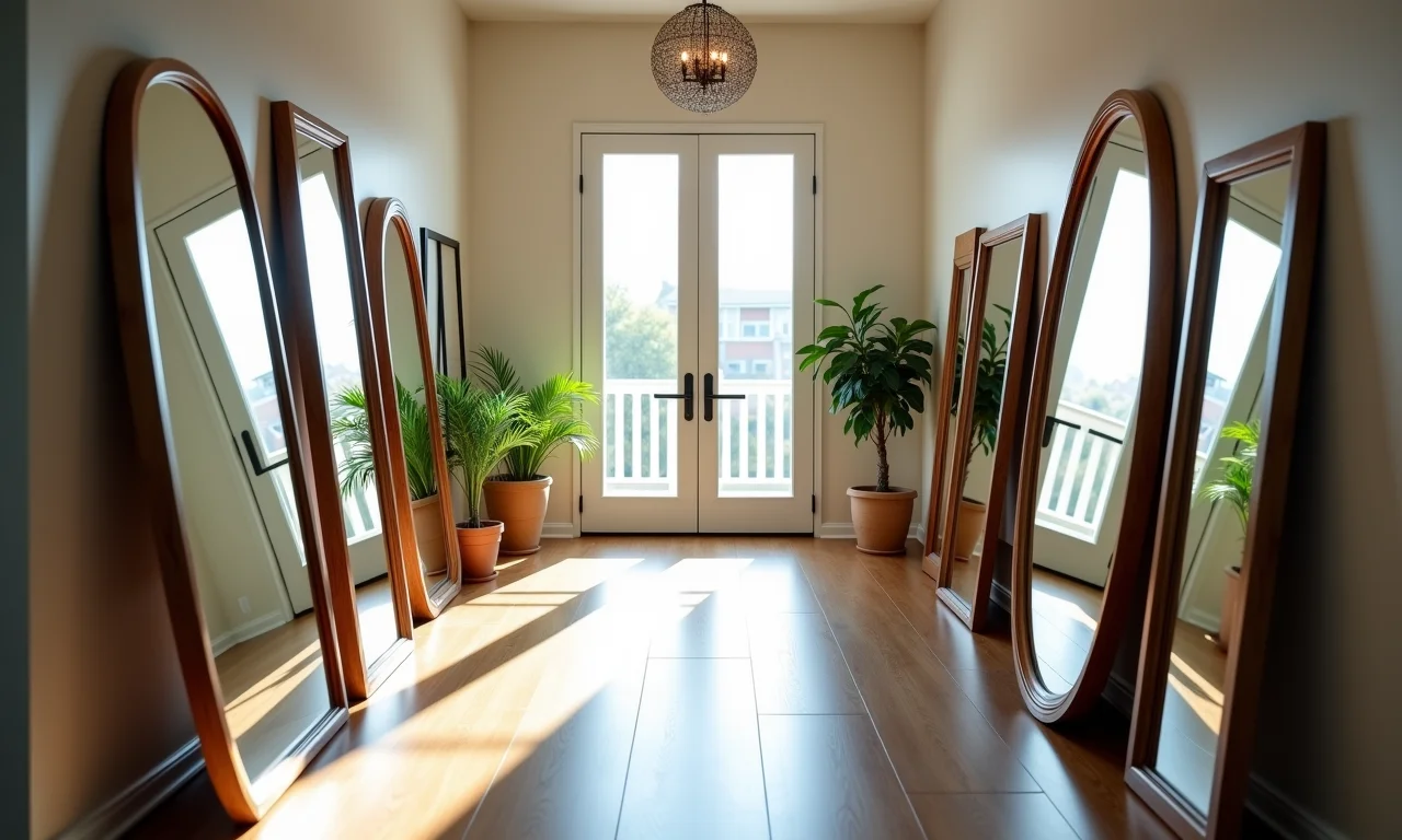 Espelhos de diferentes tamanhos e formatos para hall de entrada.