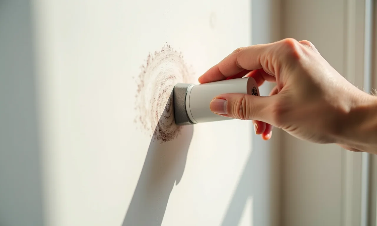 Esponja mágica removendo mancha de canetinha.