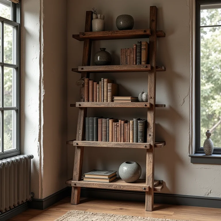 Estante de escada com toque vintage