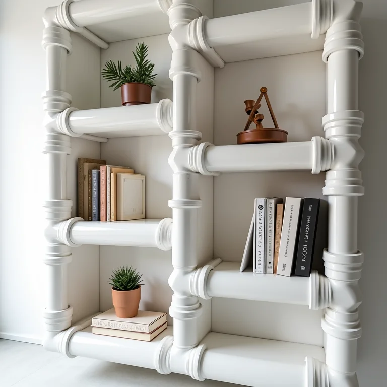 Estante de livros moderna feita com canos de PVC
