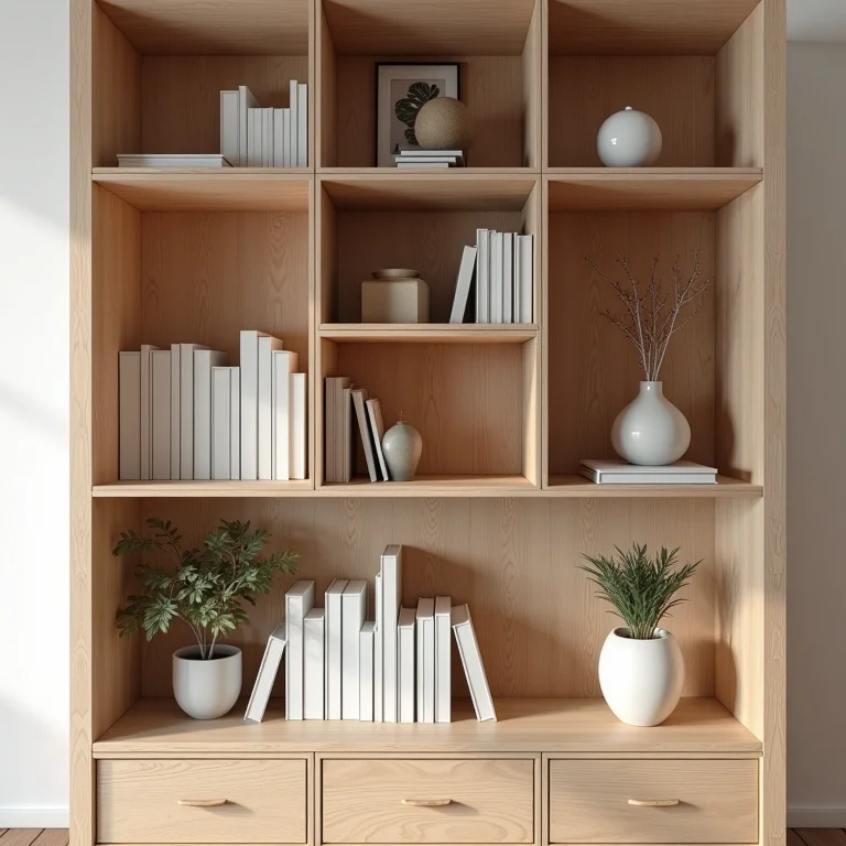 Estante geométrica de madeira compensada