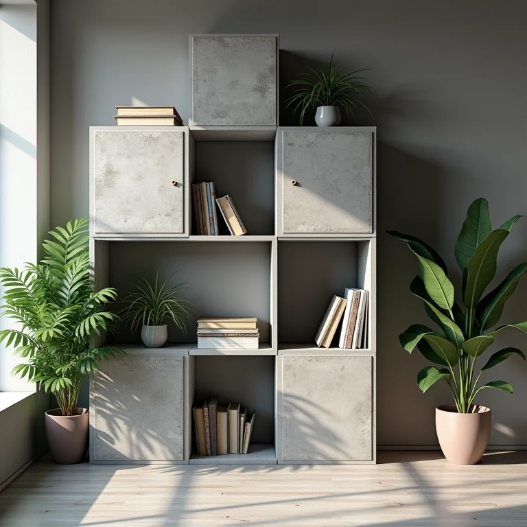 Estante modulada com blocos de concreto: Estilo Minimalista