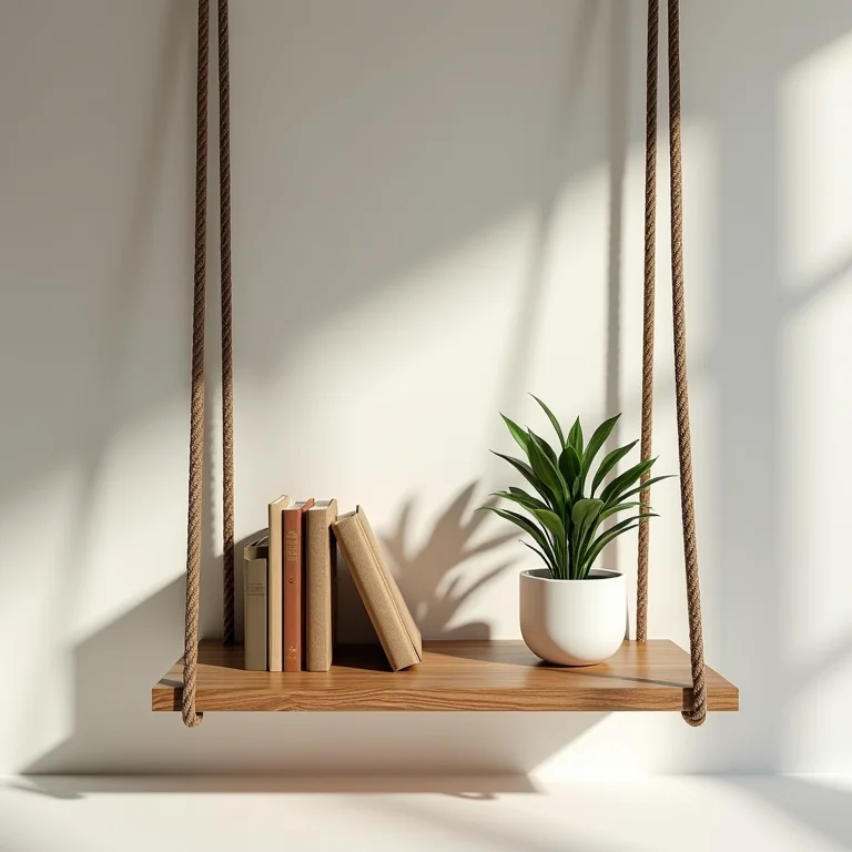 Estante suspensa com cordas