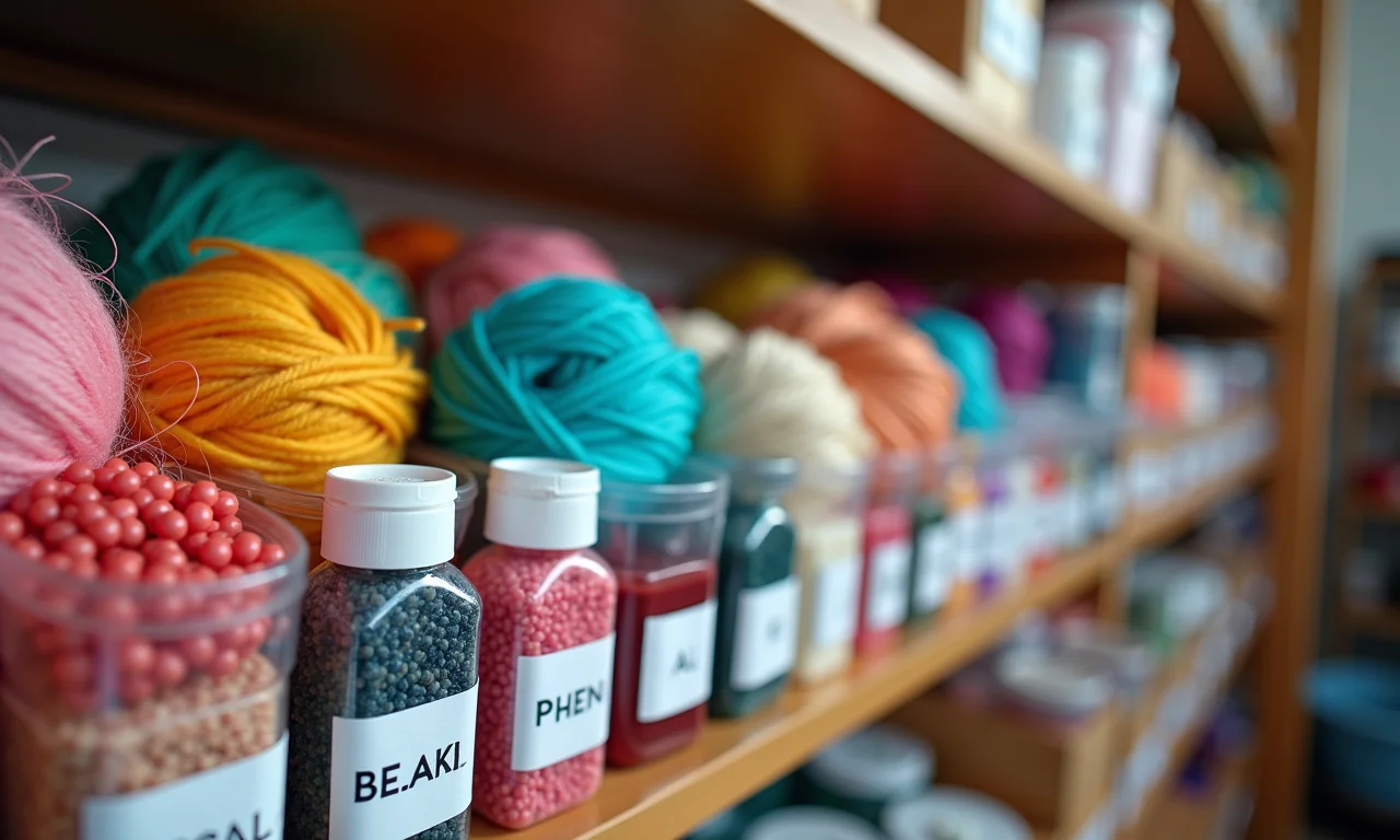 Etiquetas e rótulos para identificar materiais de artesanato.