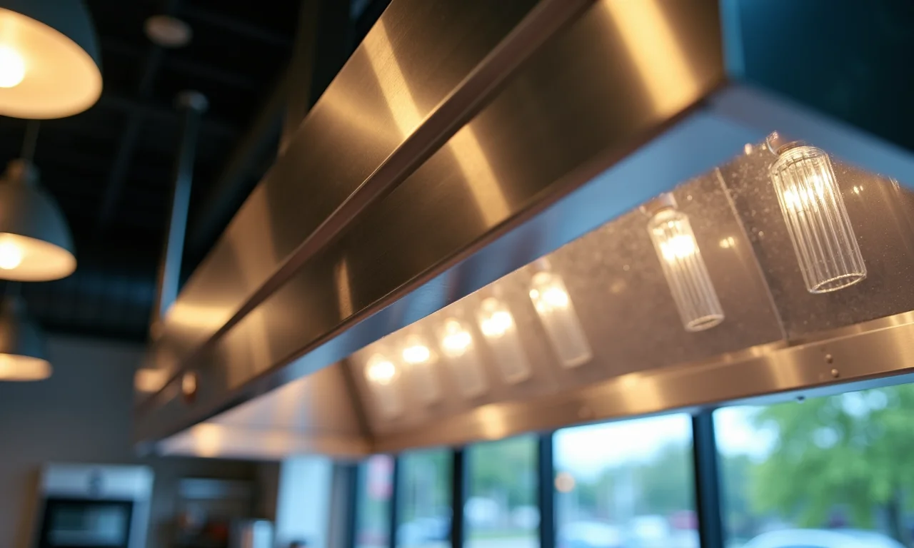 Exaustores e coifas de restaurante sendo limpos.