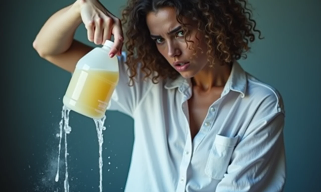 Excesso de alvejante manchando roupa branca.