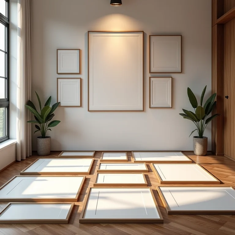 Experimentando layouts no chão antes de pendurar