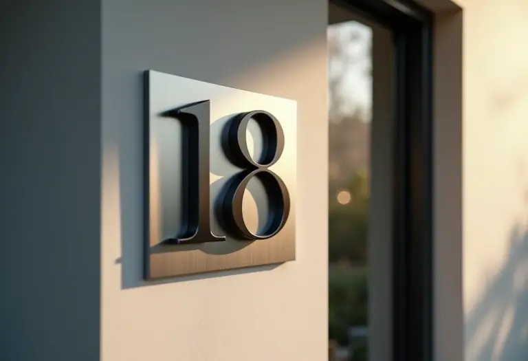 Fachada de casa moderna com números de inox e adesivo.