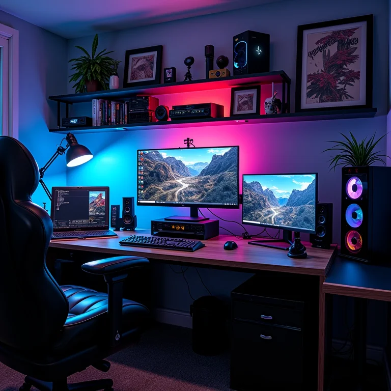 Falta de espaço de armazenamento em um quarto gamer apertado.