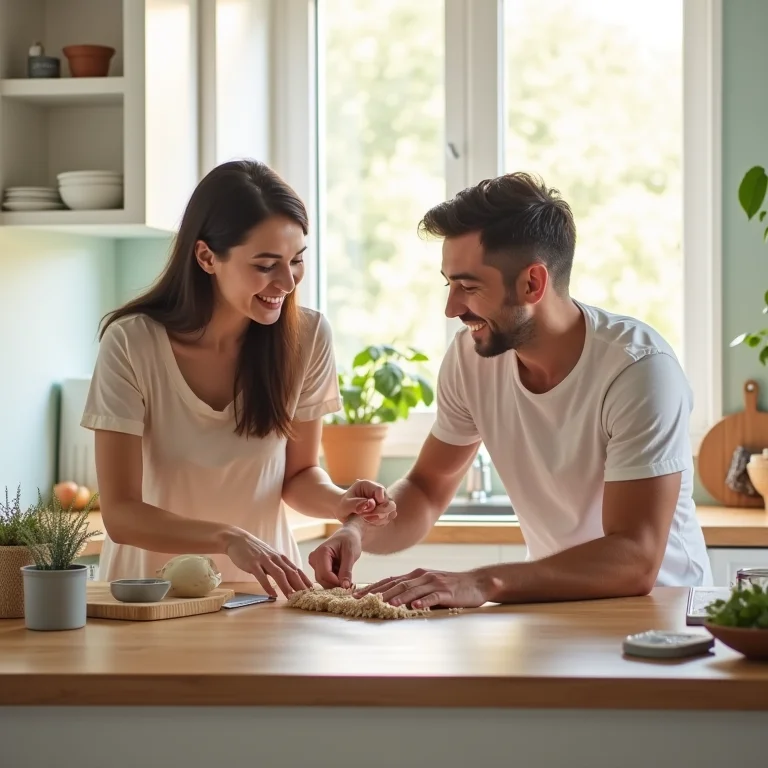 Família trabalhando em equipe durante a limpeza de primavera.